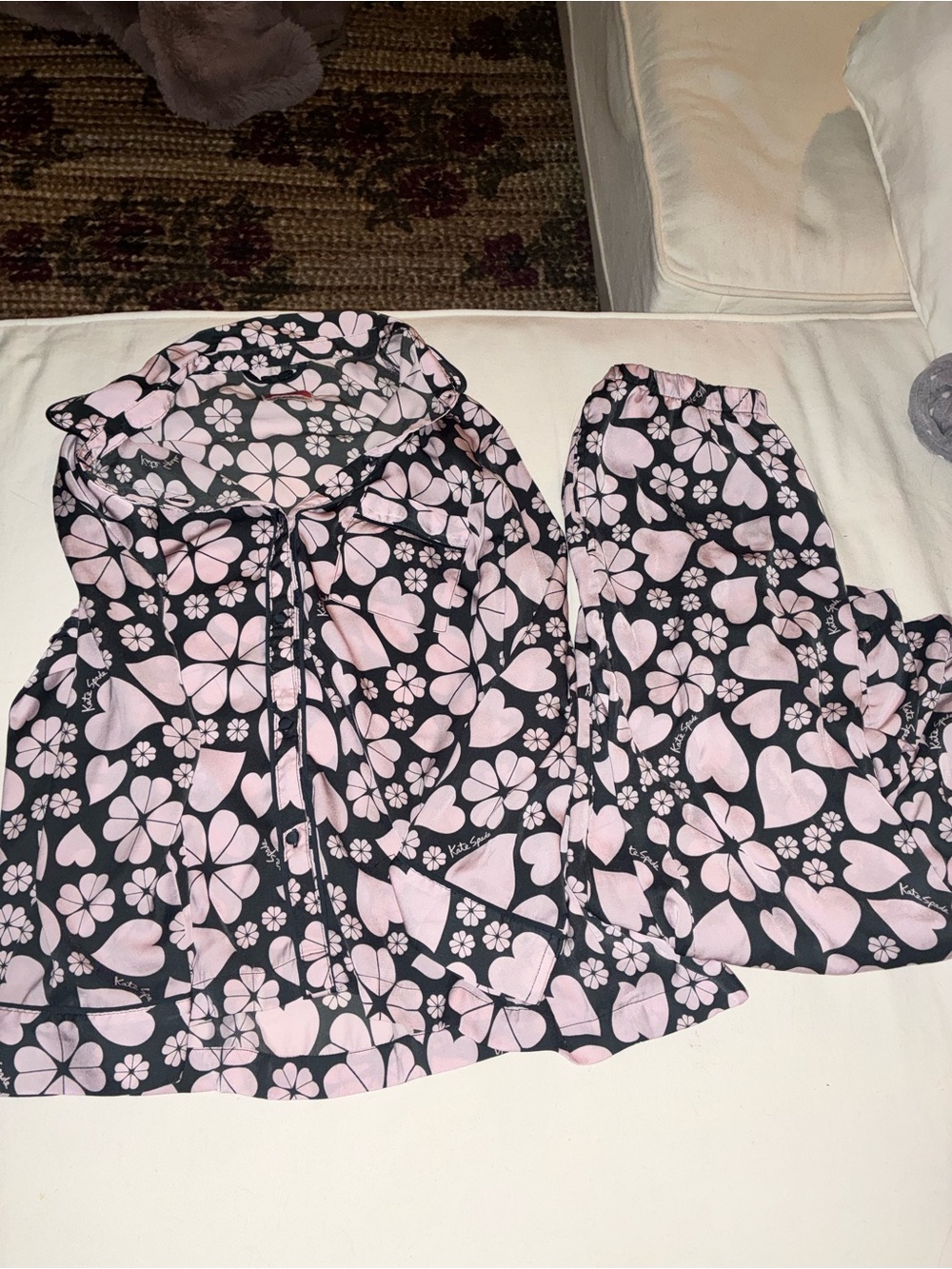 kate spade women’s Black and Pink Floral Heart Pajama Set